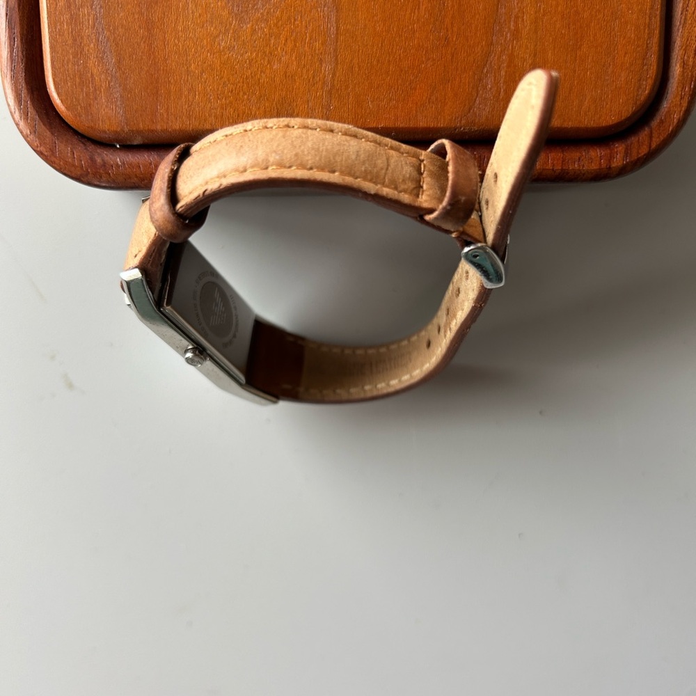 Armani leather band square watch 3 hands diamond bezel simulates new battery - Picture 5 of 10